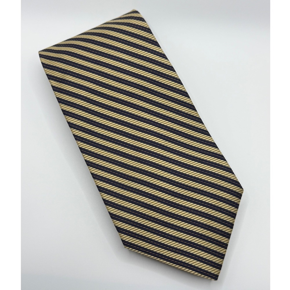 Jos A Bank 100% Silk Tie Navy Gold Diagonal Stripe Classic Business Necktie